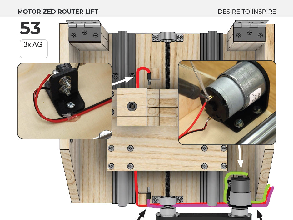 Motorized Router Lift with 45-degree tilt function | Plans in Metric