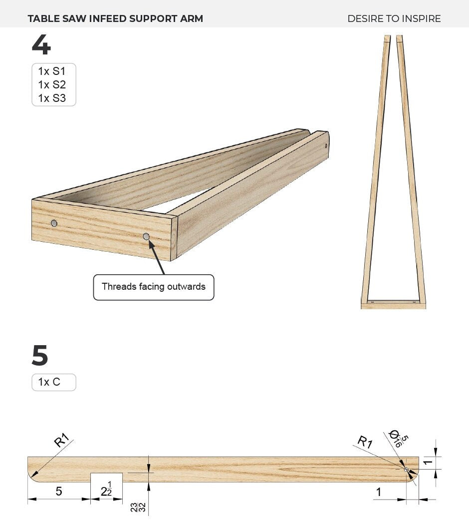 Table saw infeed support arm | Plans in Imperial & Metric