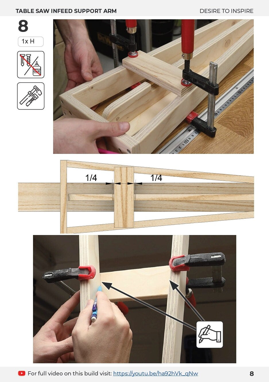 Table saw infeed support arm | Plans in Imperial & Metric