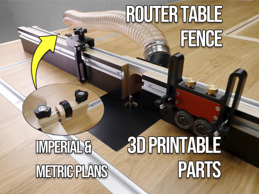 Router Table Fence Plans – Easy Build, Metric & Imperial, 3D Printable Parts, Micro Adjusters, T-Tracks, Dust Port for 2'' and 2.5'' Hoses