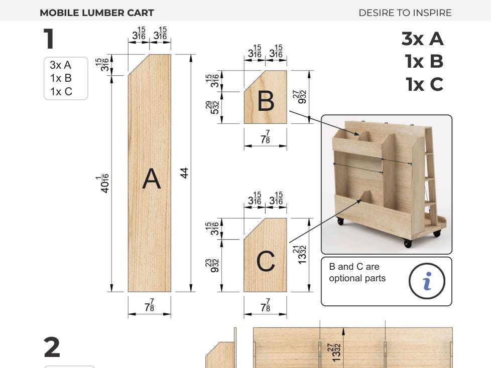 Lumber Cart Plans – Mobile Wood Storage for Boards and Sheets, Includes Separate Metric & Imperial Plans