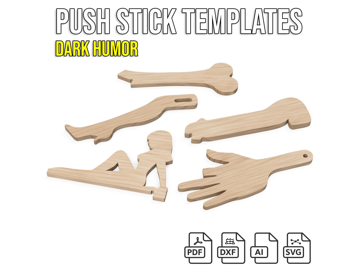 Push Stick Templates – Choose Your Pack, Printable A4 CNC SVG DXF Files (20 Designs Total)