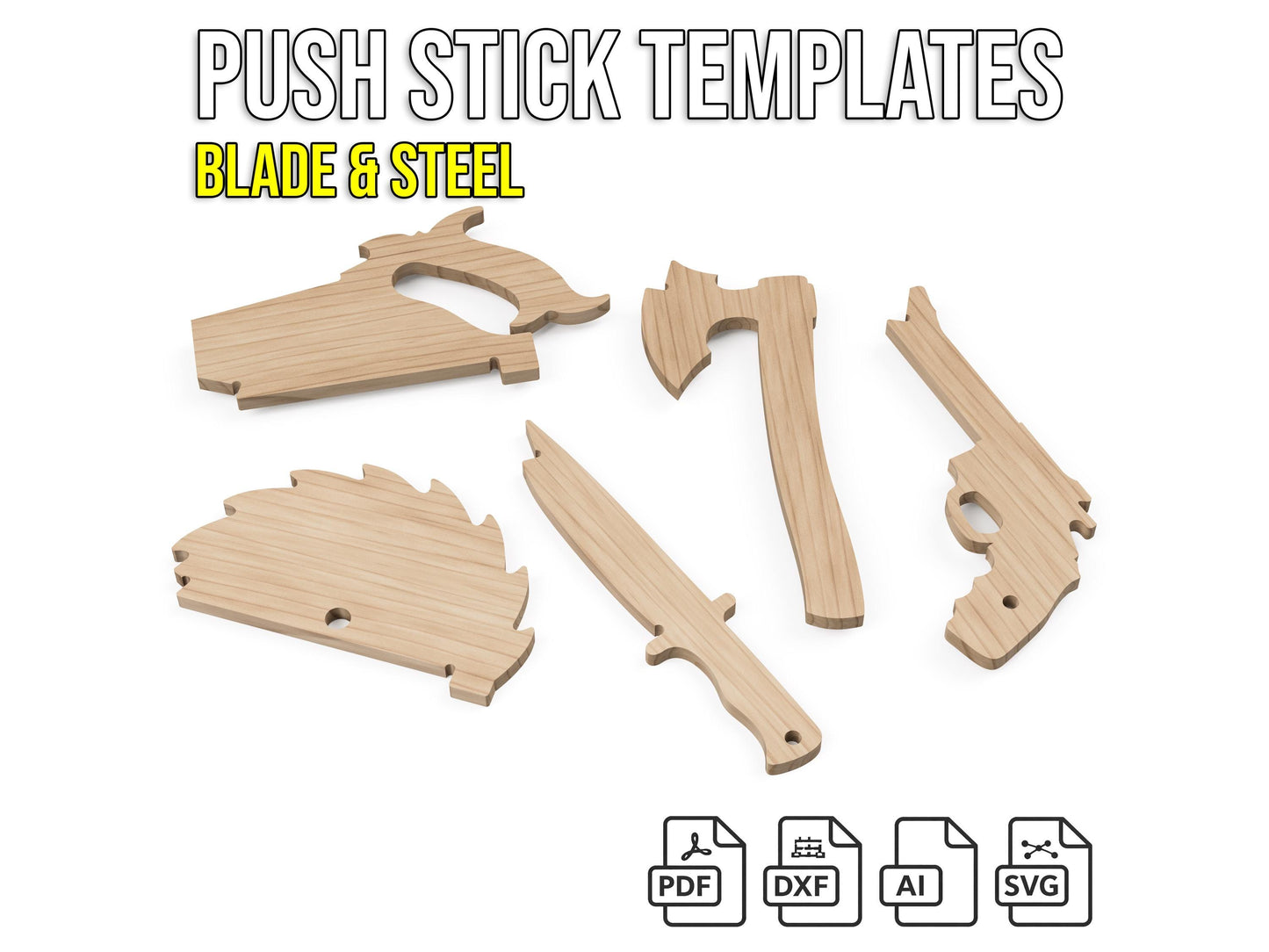 Push Stick Templates – Choose Your Pack, Printable A4 CNC SVG DXF Files (20 Designs Total)
