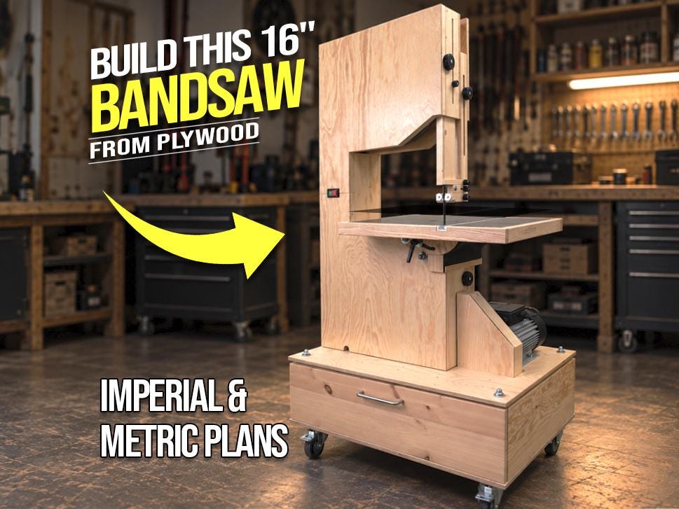 Bandsaw Plans with 16" Wheels and Tilting Table – Detailed Build Guide + Video