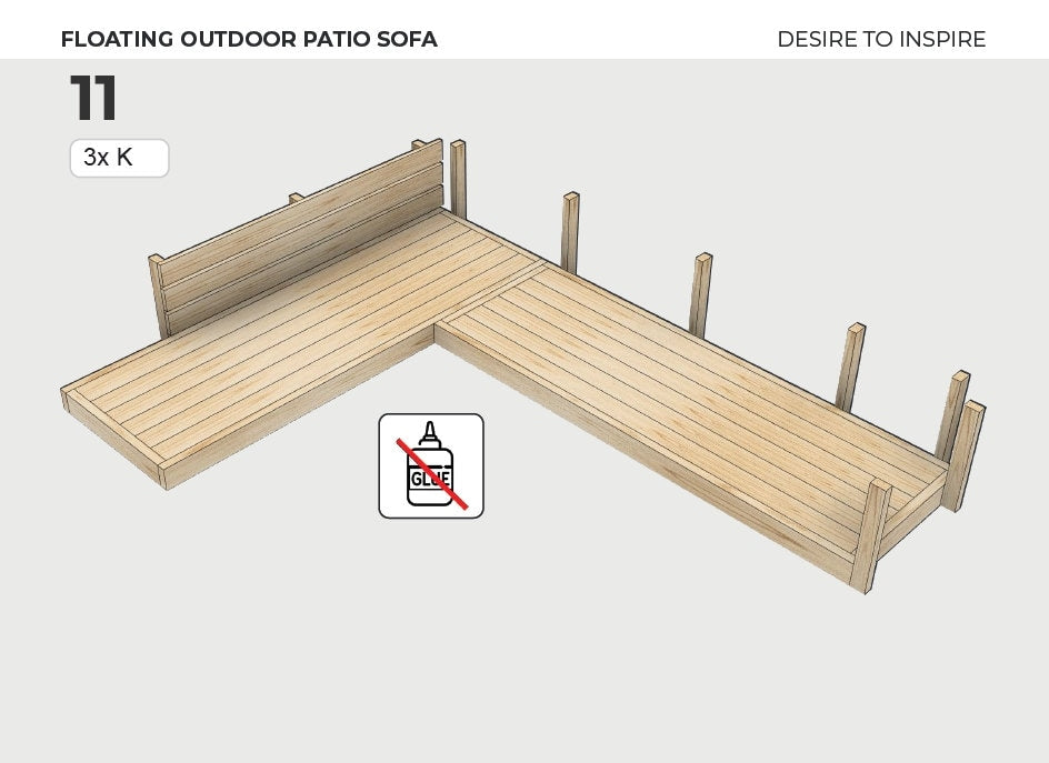 Patio Furniture Set Plans with a Floating Sofa and a Solid Coffee Table. Plans in Imperial and Metric.