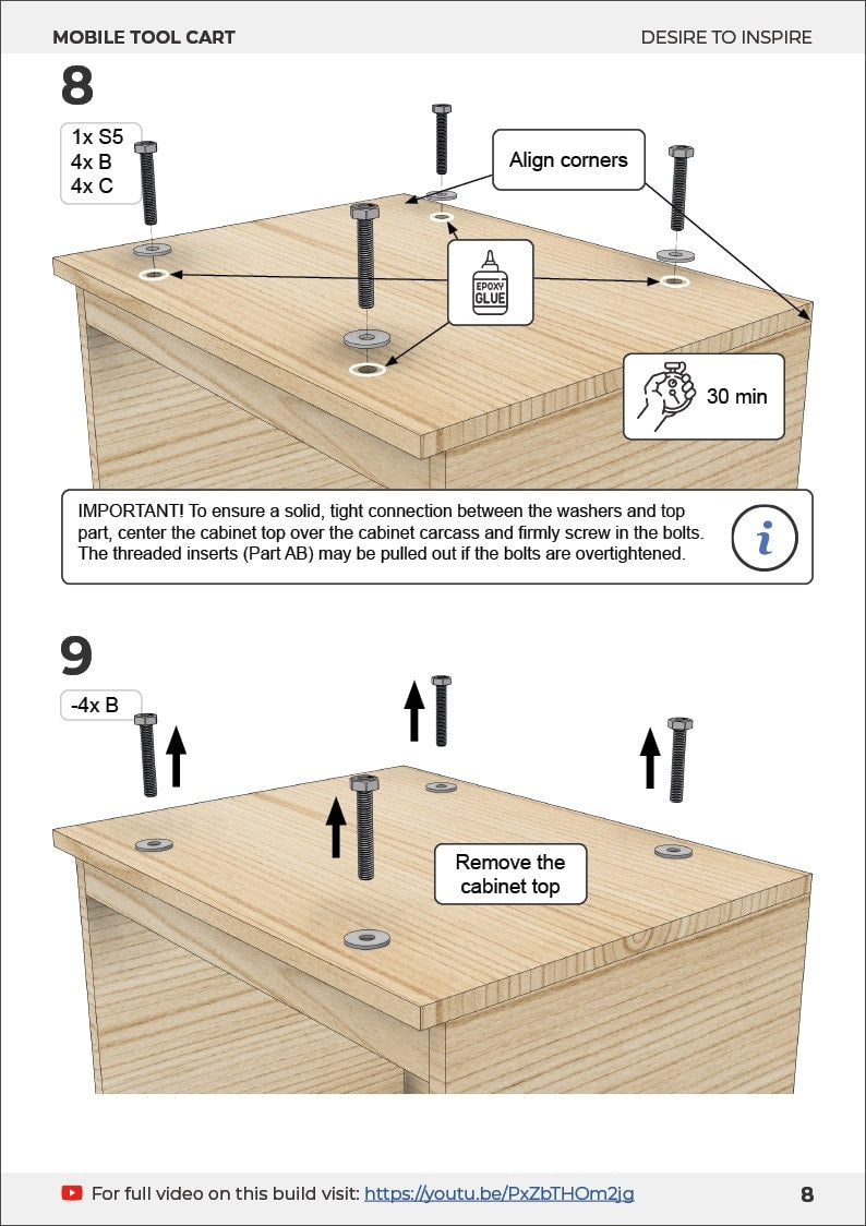 Mobile Tool Cart - fits ALL machines | Rolling Cabinet with Drawers | Plans in Imperial & Metric